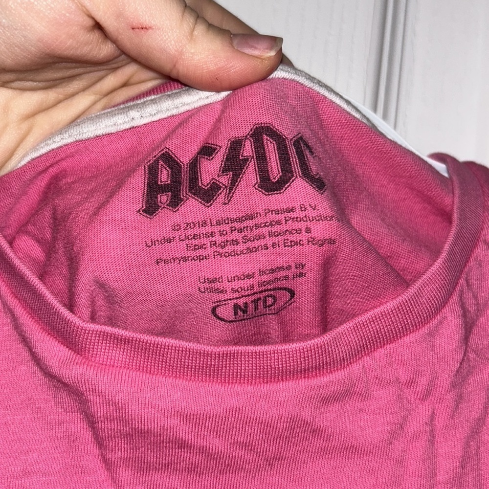 Y2K AC/DC OMBRE PINK BLUE CROP TOP GLITTER ROCK ROLL BABY TEE T-SHIRT SHIRT - Picture 2 of 4